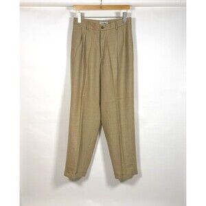 LL Bean Beige Houndstooth Wool Pleated Trouser Pants Vintage - Size 12